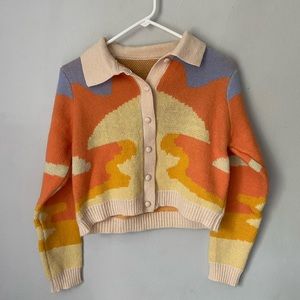 *NWT* Halara Front Button Polo Cropped Color-Block Knit Cardigan